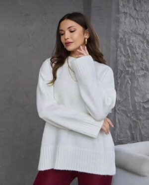 كنزة صوفية نسائية أوفرسايز (oversize) بحواف مضلّعة – 4 ألوان