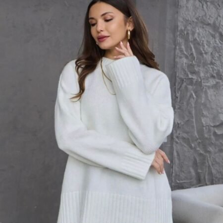 كنزة صوفية نسائية أوفرسايز (oversize) بحواف مضلّعة – 4 ألوان